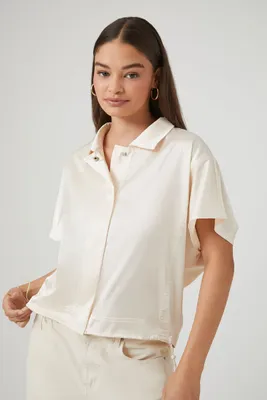 Women's Satin Snap-Button Shirt in Whisper White Large