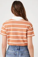 Women's Striped Cropped Polo Shirt