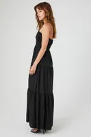 Women's Strapless Tiered Maxi Dress in Black Small