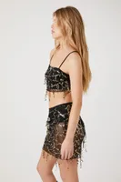 Women's Sequin Cropped Cami & Skirt Set Black/Gold