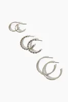 Women's Etched Hoop Earring Set in Silver