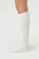 Ribbed Knee-High Socks in White