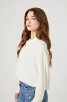 Women's Cropped Thermal Henley Top Cream