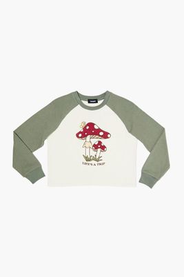 Girls Raglan Mushroom Graphic T-Shirt (Kids) in Green, 5/6