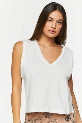 Women's V-Neck Sleeveless Top in White Large