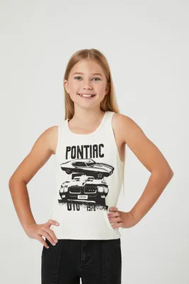 Girls Pontiac Graphic Tank Top (Kids) in Cream/Black, 9/10