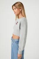 Women's Embroidered New York Crop Top in Heather Grey Medium