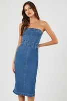 Women's Denim Tube Midi Dress in Medium Denim, XS