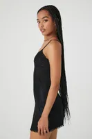 Women's Mesh Slip Mini Dress in Black, XL