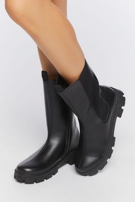 Women's Mid-Calf Chelsea Boots in Black/Black, 6
