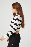 Women's Cropped Striped Sweater in Black Large