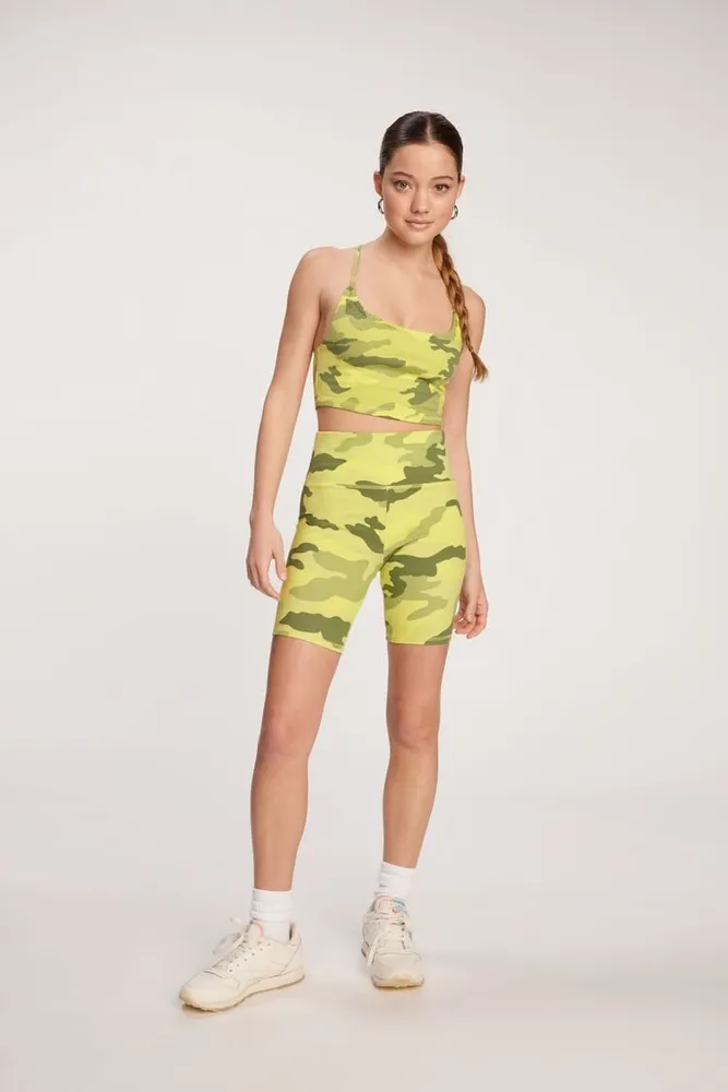 Women's Active Camo Print Biker Shorts in Acid Green/Green, XS