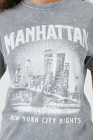 Women's Rhinestone Manhattan Graphic T-Shirt in Charcoal, M/L