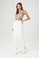 Women's Snake Print Lace-Up Crop Top in White Large