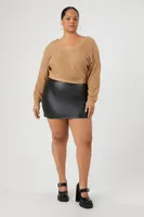 Women's Ribbed Knit Tie-Back Sweater Camel,