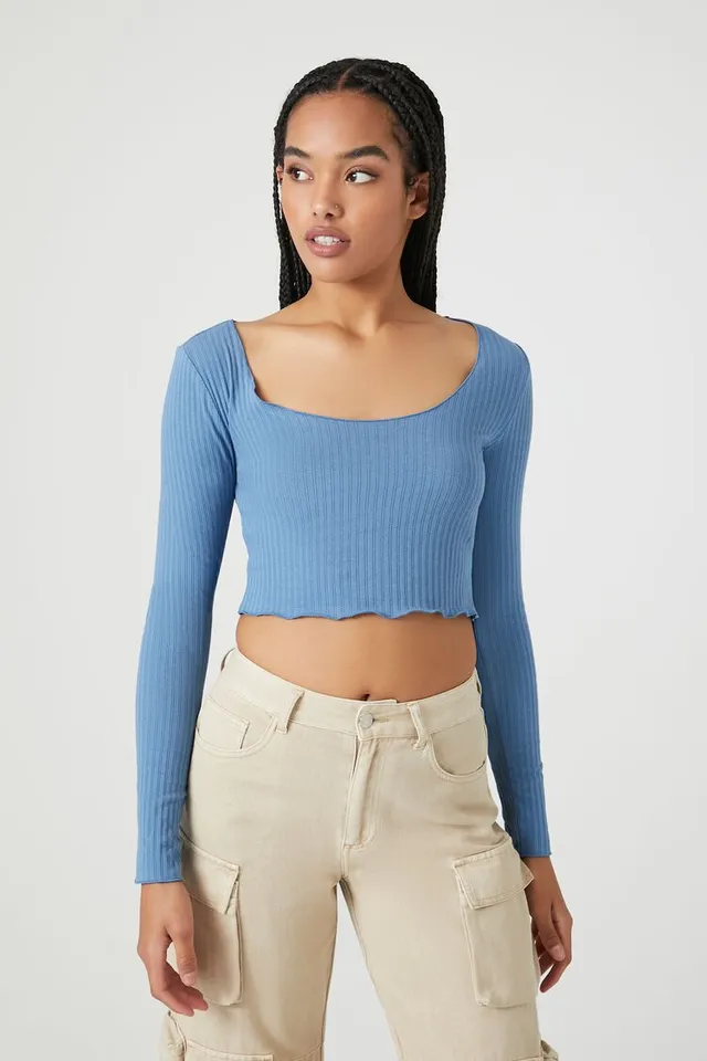 Forever 21 Women's Pointelle Knit Lettuce-Edge Crop Top