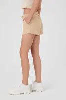 Women's Frayed Drawstring Shorts in Taupe Small