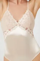 Women's Satin & Lace Lingerie Bodysuit in Champagne Small