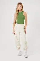 Women's Floral Embroidered Cargo Joggers in Vanilla Medium