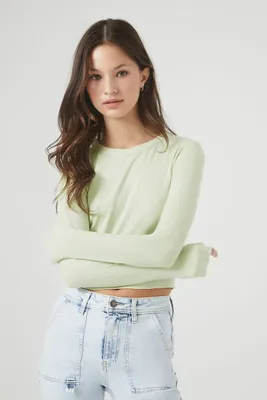 Women's Ribbed Knit Long-Sleeve Crop Top