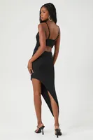 Women's Glitter Knit Asymmetrical Midi Dress in Black Medium