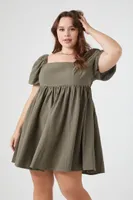 Women's Puff-Sleeve Babydoll Dress in Sage, 0X