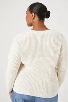 Women's Cable Knit Sweater in Cream, 1X