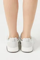 Women's Low-Top Metallic Lace-Up Sneakers White/Silver,