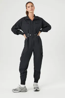 Women's Active Belted Zip-Up Jumpsuit in Black Small