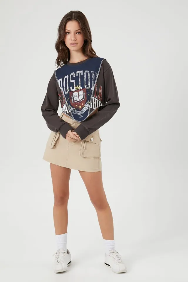 Forever 21 Women's Reworked Boston University Top in Charcoal