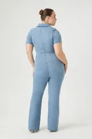 Women's Denim Zip-Up Jumpsuit in Light Denim, 3X