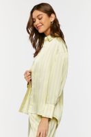 Women's Oversized Satin Striped Shirt in Green Apple/Grey Small