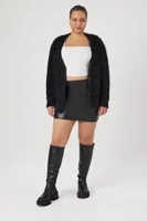 Women's Fuzzy Knit Cardigan Sweater Black,