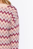 Women's Fuzzy Chevron Print Sweater in Blush Medium