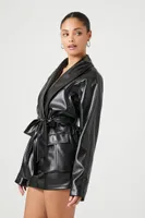 Women's Faux Leather Wrap Jacket in Black Small