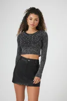 Women's Studded Acid Wash Crop Top in Black Small