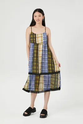 Women's Reworked Plaid Midi Dress in Blue Large