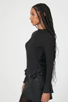 Women's Ribbed Ruffle-Trim Top