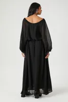 Women's Organza Tassel Maxi Dress in Black Small