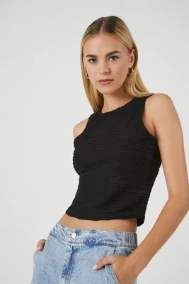 Women's Textured Knit Cropped Tank Top Black