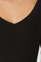 Women's Ribbed Knit V-Neck Sweater