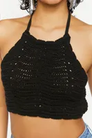 Women's Crochet Halter Crop Top Black