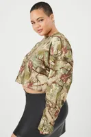 Women's Leaf Print Crop Top in Olive, 1X