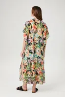 Women's Tropical Floral Print Kimono in Black Medium