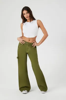 Women's High-Rise Wide-Leg Utility Pants in Green Small