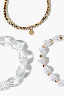 Women's Faux Pearl Beaded Bracelet Set in Gold/Clear
