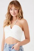 Women's Poplin Halter Crop Top White