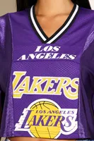 Women's Los Angeles Lakers Mesh Crop Top in Purple/Yellow Small