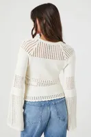 Women's Open-Knit Bell-Sleeve Sweater Small