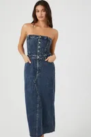 Women's Strapless Denim Midi Dress in Medium Denim Small